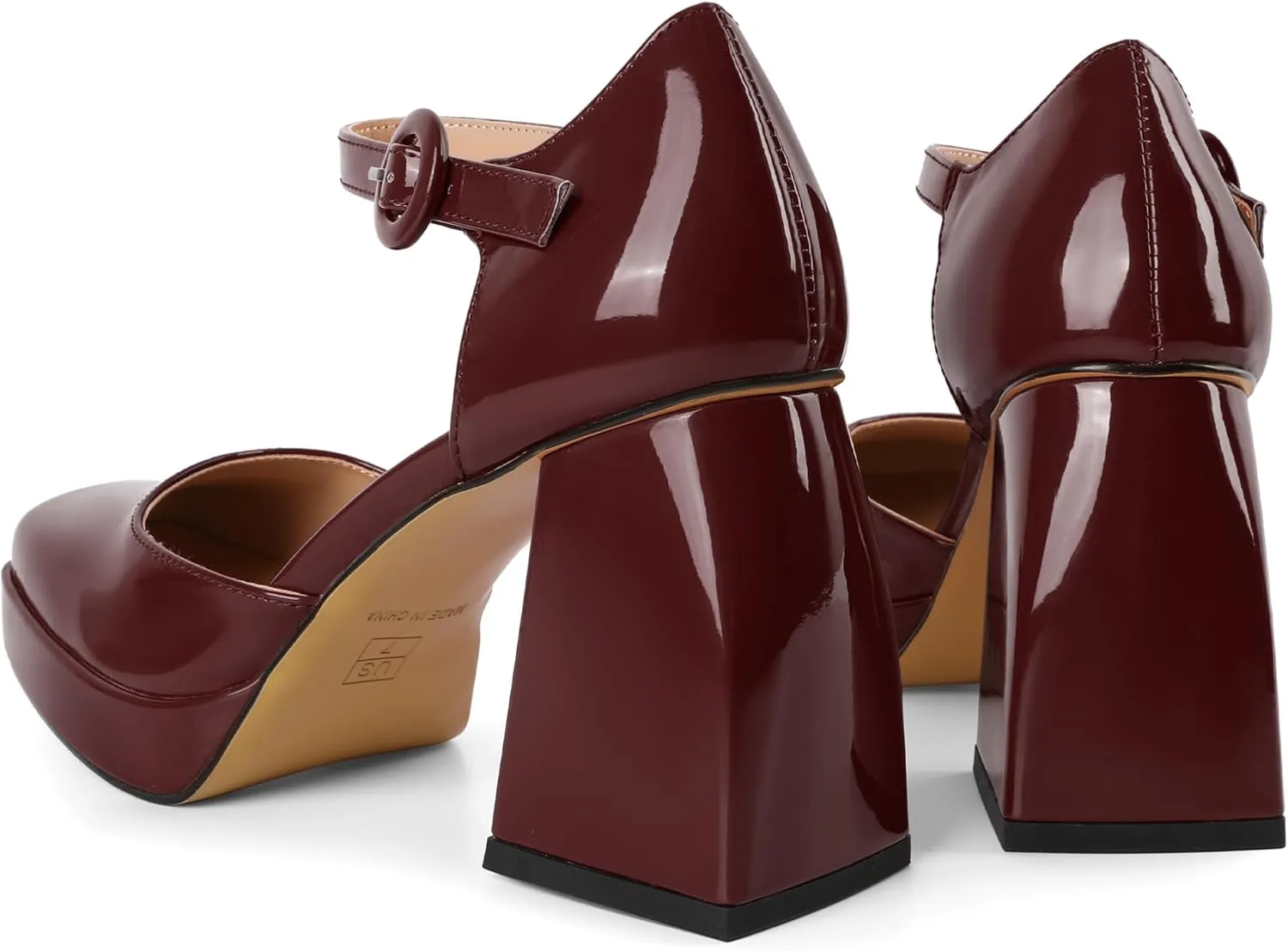 Soireelady Womens Chunky Platform Heels, Mary Jane Shoes Block Heel Pumps, High Heel Square Toe D'Orsay Heels Ankle Strap Dress Shoes 4 Inch