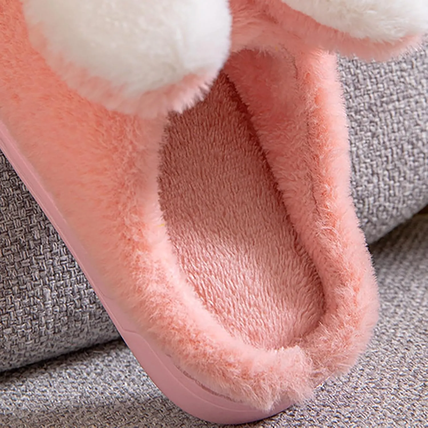 Sole Leather Bunny Ear Slippers for Toddler Baby Boys Girls Kids Fuzzy Non Slip Ankle Flat Shoes Indoor Bedroom Slipper