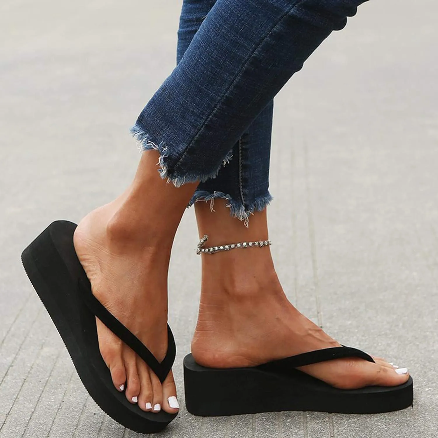 SuanlaTDS Bohemian Wedges Platform Shoes Sandals Ladies Beach Women's Slippers Women's Slipper Yoga Flip Flops Women with Yoga Mat Pad (Black, 8.5)