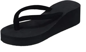 SuanlaTDS Bohemian Wedges Platform Shoes Sandals Ladies Beach Women's Slippers Women's Slipper Yoga Flip Flops Women with Yoga Mat Pad (Black, 8.5)