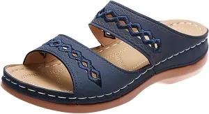 Summer Sandals for Women 2025 Arch Support Orthopedic Sandals Embroidered Vintage Slip On Flip Flops Anti-Slip Breathable Walking Slippers Flat Comfortable Wedge Sandal