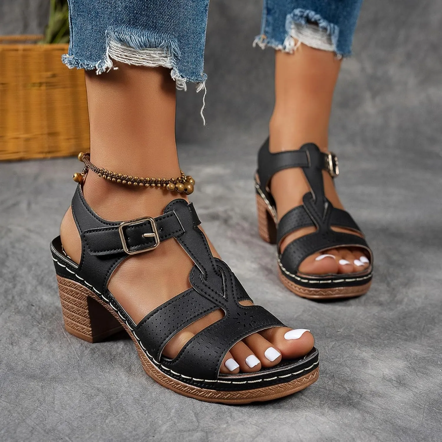 Summer Sandals for Women 2025 Dressy Comfortable Chunky Heels Open Toe Ankle Strap Low Heel Sandals Casual Slip On Block Heels Dress Shoes for Work Dating Party