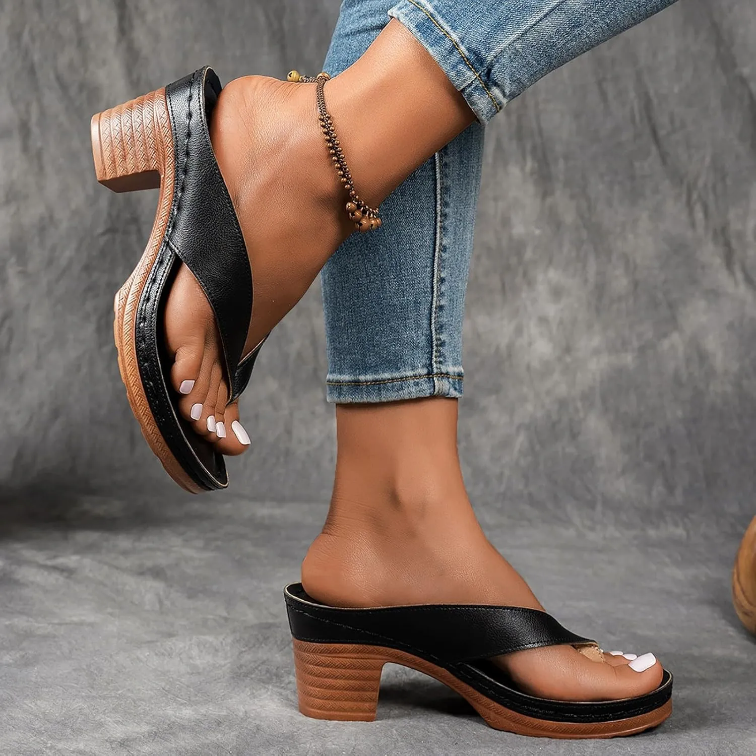 Summer Sandals for Women 2025 Trendy,Chunky Heel Slip on Open Toe Square Toe Comfortable Chunky Heeled Sandal Mules for Long Walk Casual Shoes Dressy