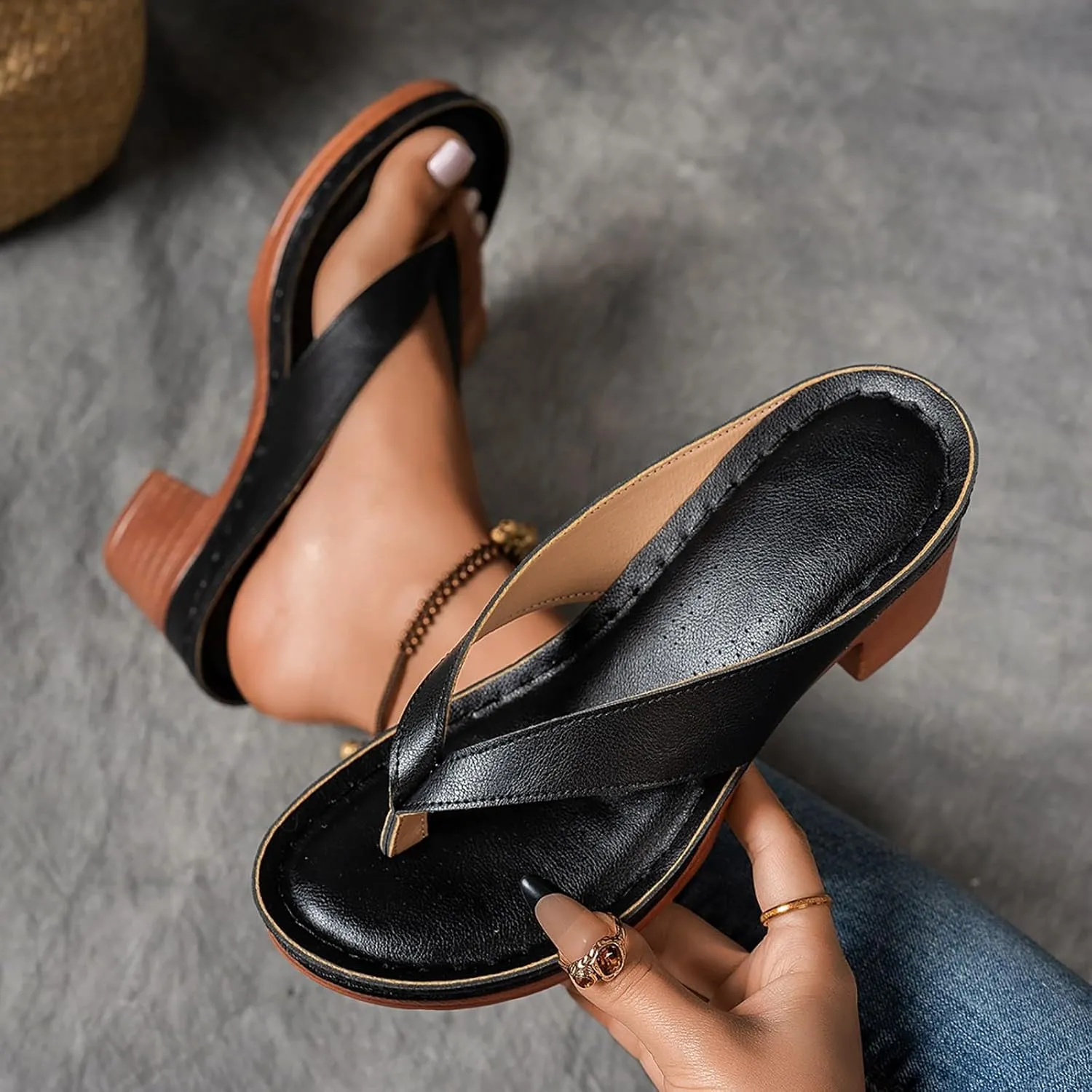 Summer Sandals for Women 2025 Trendy,Chunky Heel Slip on Open Toe Square Toe Comfortable Chunky Heeled Sandal Mules for Long Walk Casual Shoes Dressy
