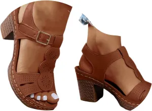Summer Sandals for Women 2025 Women's Low Block Heeled Platform Wedge Sandal Chunky Heel Open Toe Slides with Ankle Strappy Wedding Party Dressy Casual Mules Slip-on Shoes
