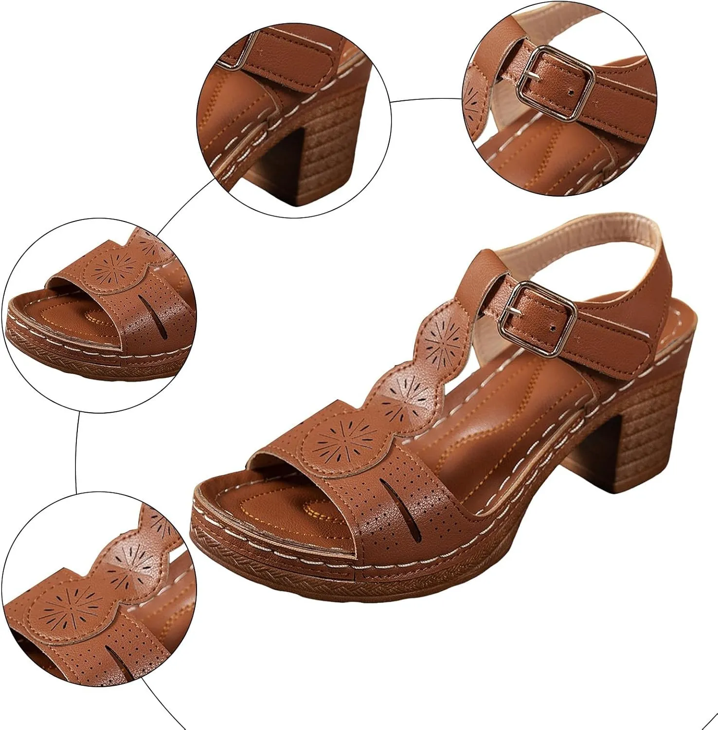 Summer Sandals for Women 2025 Women's Low Block Heeled Platform Wedge Sandal Chunky Heel Open Toe Slides with Ankle Strappy Wedding Party Dressy Casual Mules Slip-on Shoes
