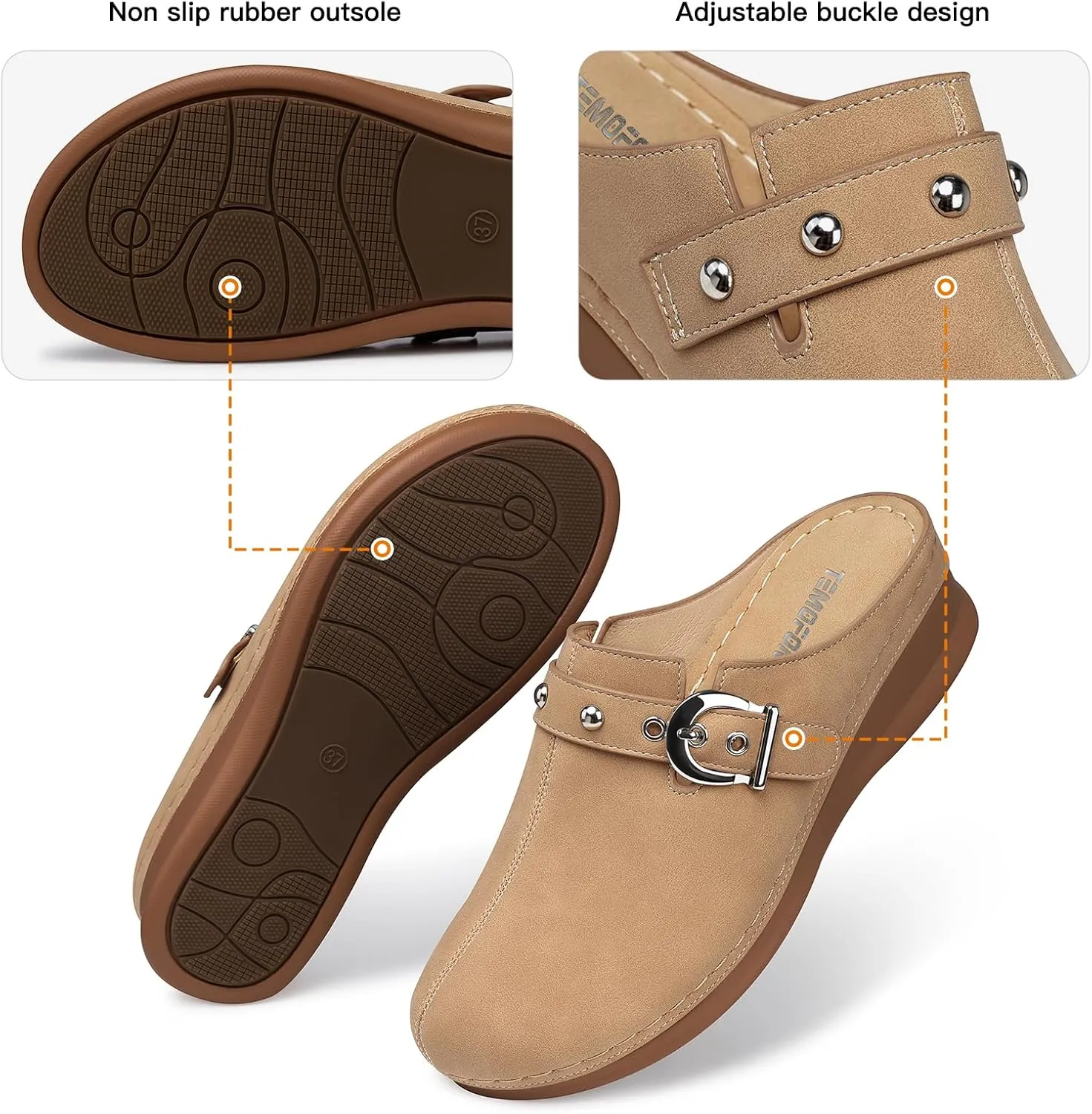 TEMOFON Clogs for Women Slip on Mules: Walking Comfortable, Non Slip, Closed Toe Sandals, Casual Summer Shoes Black Navy Brown Size 5-11