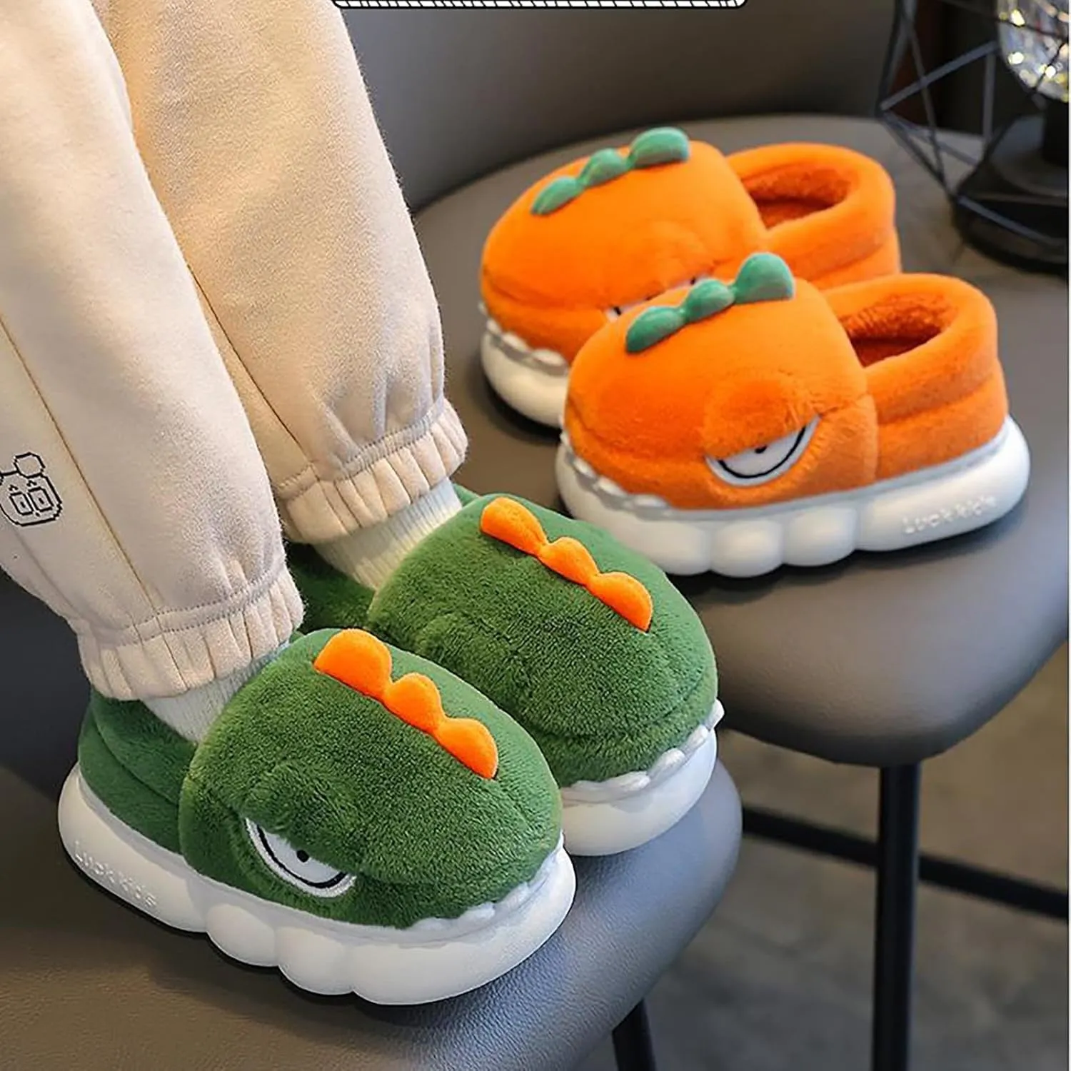 Thick Fuzzy Slippers For Boys Baby Toddler Dinosaur Memory Foam Ankle Shoes Winter Soft 𝗖artoon Non Slip House Slipper