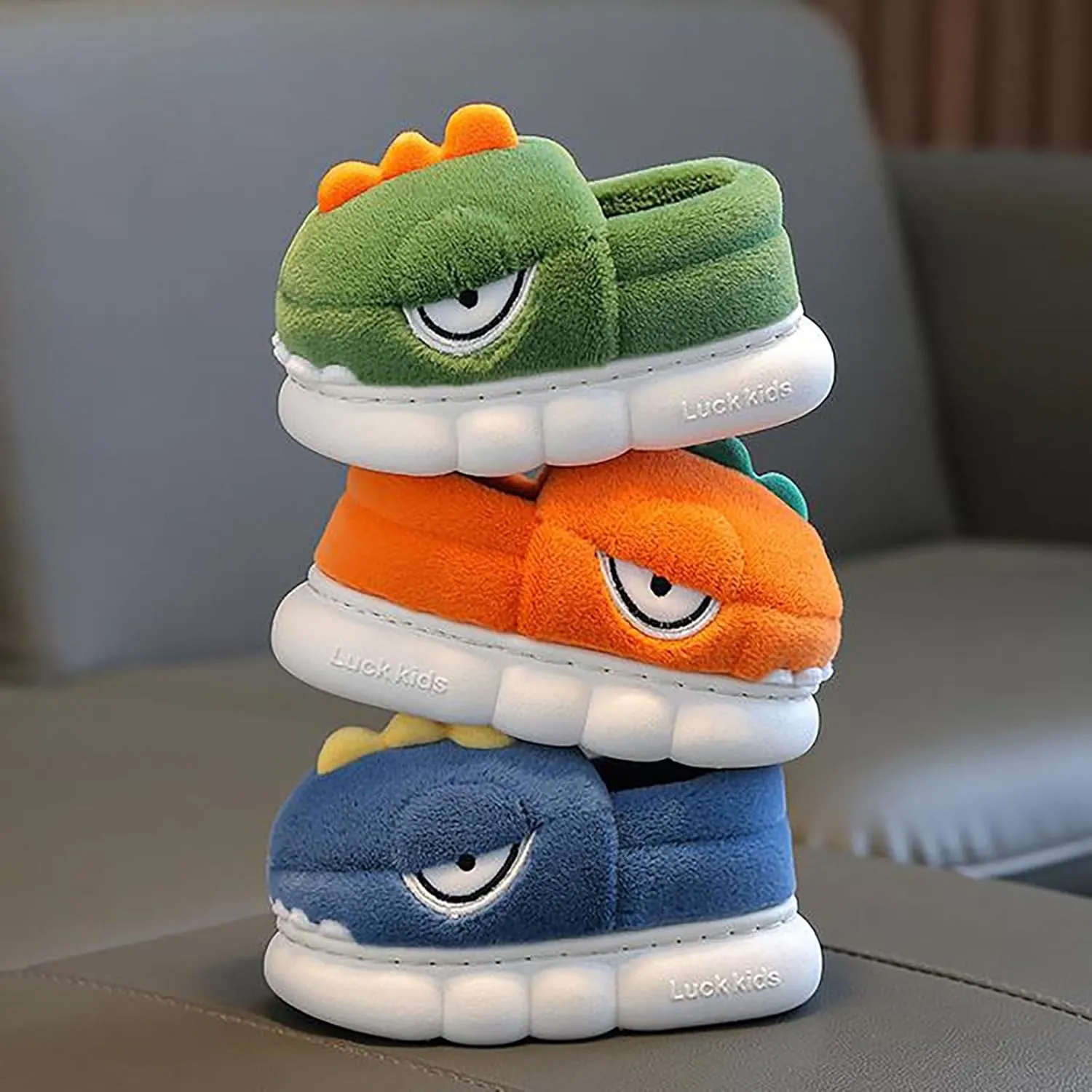 Thick Fuzzy Slippers For Boys Baby Toddler Dinosaur Memory Foam Ankle Shoes Winter Soft 𝗖artoon Non Slip House Slipper