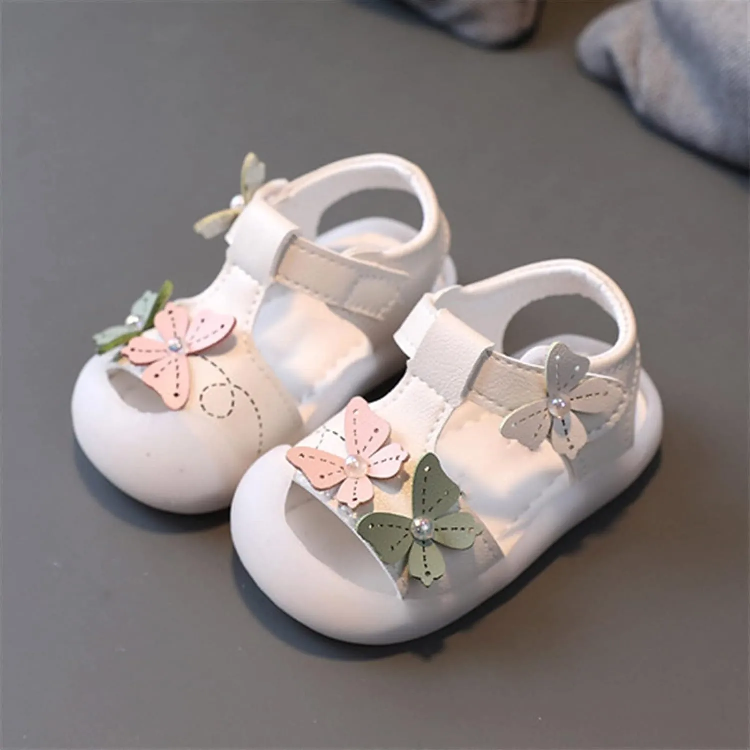 Toddler Baby Girls Breathable Shoes Cute Butterfly Dew Toe T-Strap Sandals Flower Girl Soft Sole Flats Wedding Party