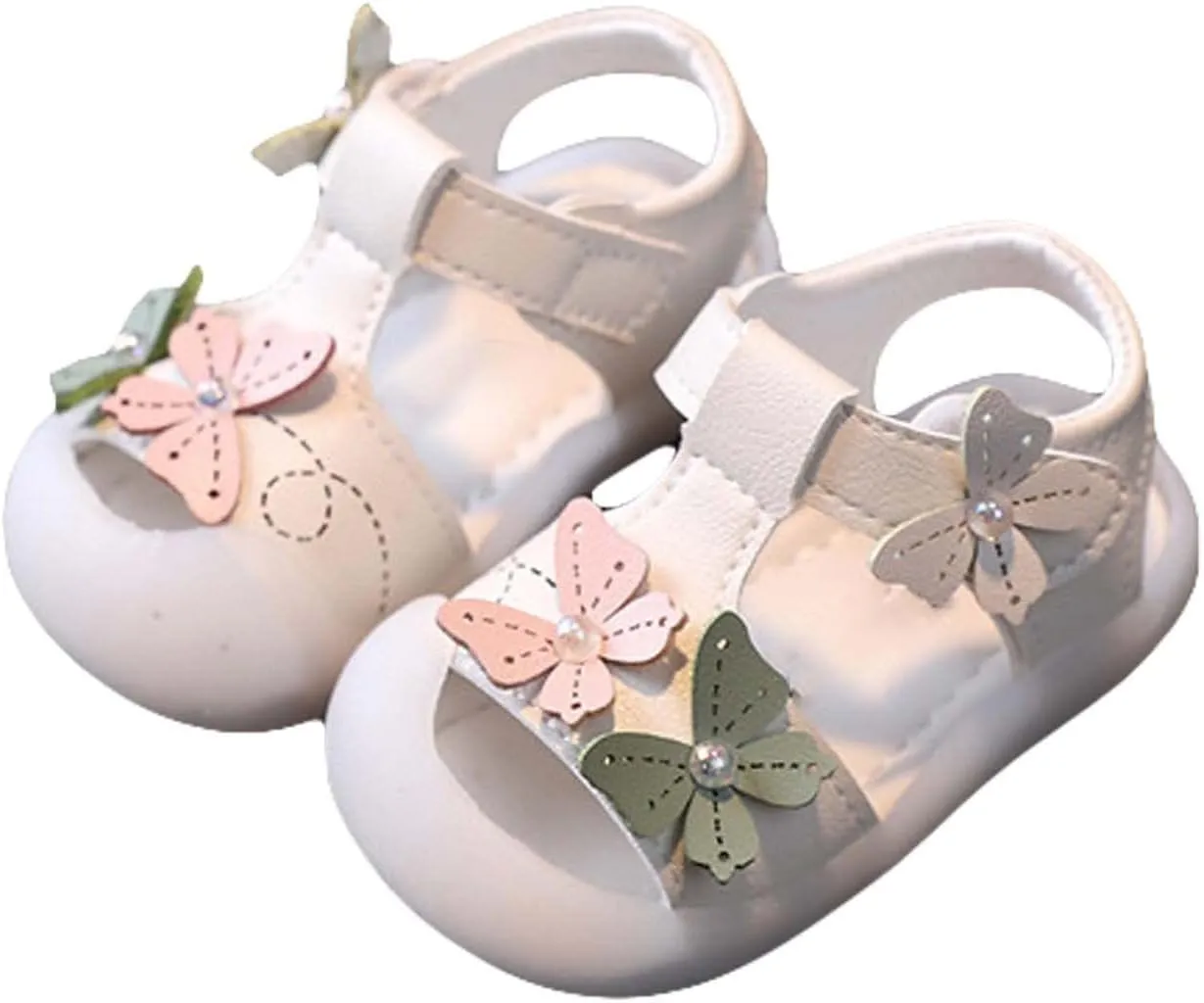 Toddler Baby Girls Breathable Shoes Cute Butterfly Dew Toe T-Strap Sandals Flower Girl Soft Sole Flats Wedding Party