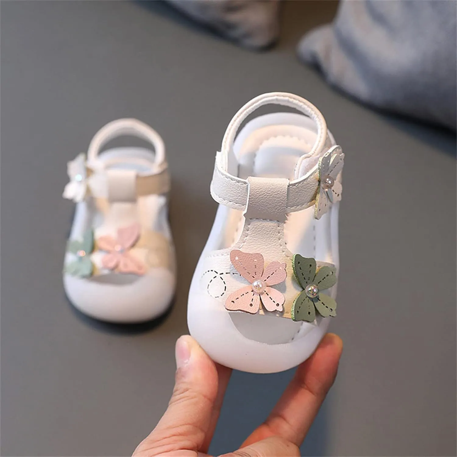 Toddler Baby Girls Breathable Shoes Cute Butterfly Dew Toe T-Strap Sandals Flower Girl Soft Sole Flats Wedding Party