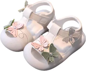 Toddler Baby Girls Breathable Shoes Cute Butterfly Dew Toe T-Strap Sandals Flower Girl Soft Sole Flats Wedding Party