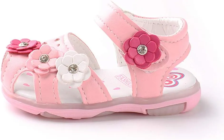 Toddler Baby Girls Led Shoes Kids Light Up Sandals Summer Outdoor Casual Beach Shoes with Flower Anti Slip Sole