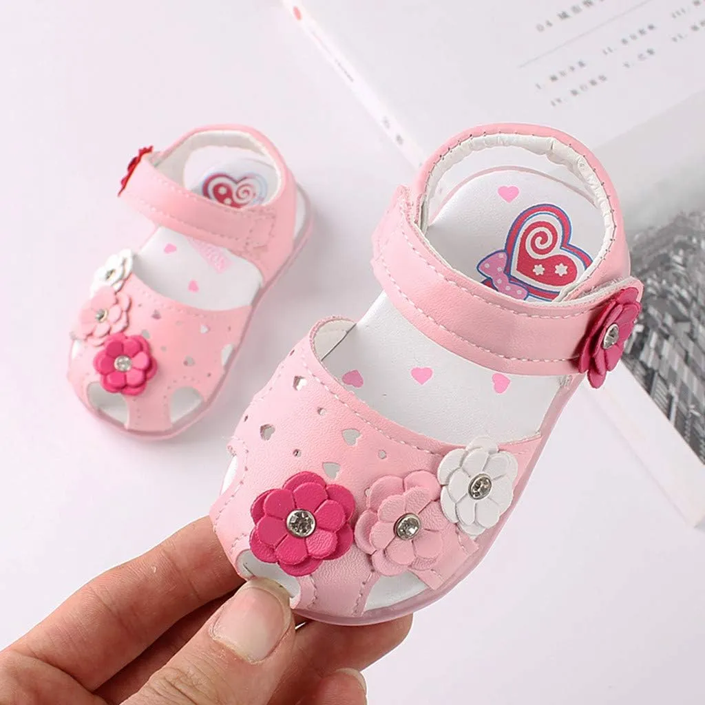 Toddler Baby Girls Led Shoes Kids Light Up Sandals Summer Outdoor Casual Beach Shoes with Flower Anti Slip Sole