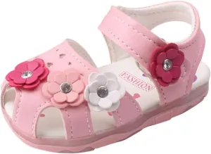 Toddler Baby Girls Led Shoes Kids Light Up Sandals Summer Outdoor Casual Beach Shoes with Flower Anti Slip Sole