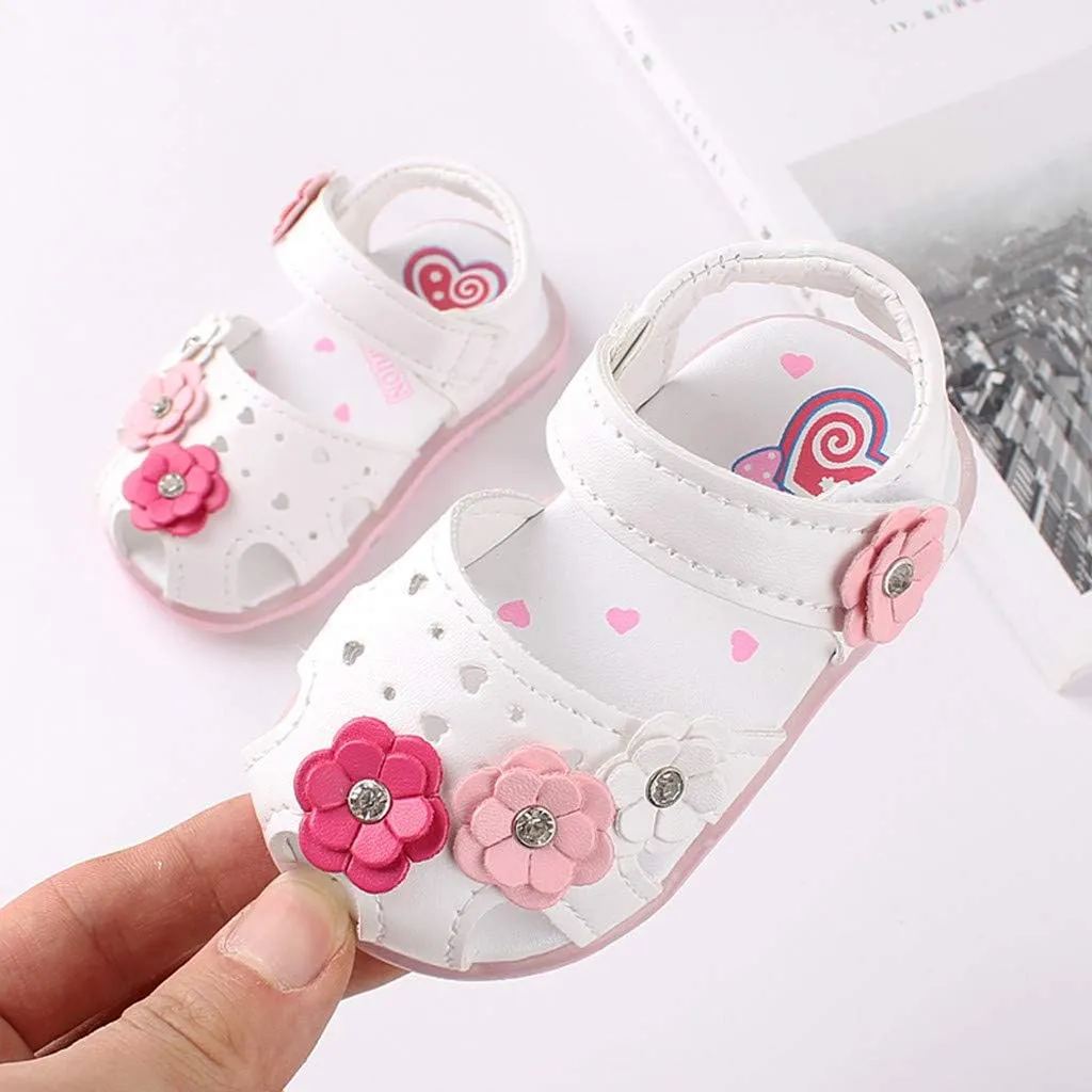 Toddler Baby Girls Led Shoes Kids Light Up Sandals Summer Outdoor Casual Beach Shoes with Flower Anti Slip Sole