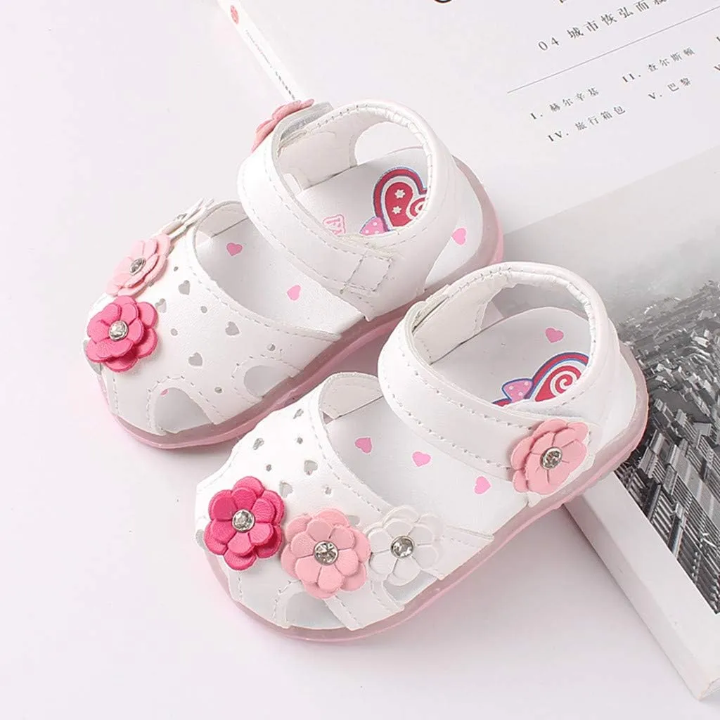 Toddler Baby Girls Led Shoes Kids Light Up Sandals Summer Outdoor Casual Beach Shoes with Flower Anti Slip Sole