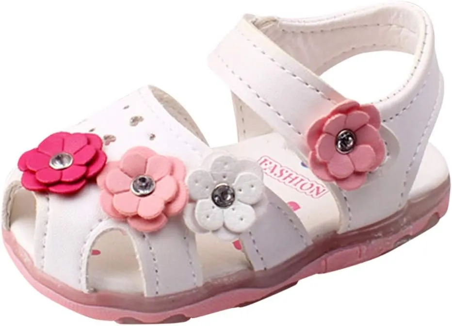 Toddler Baby Girls Led Shoes Kids Light Up Sandals Summer Outdoor Casual Beach Shoes with Flower Anti Slip Sole