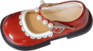 Toddler Baby Mary Jane Shoes Girls Flower Dress Shoes Wedding Party School Softy Ankle Pearl Strap Ballet Flats