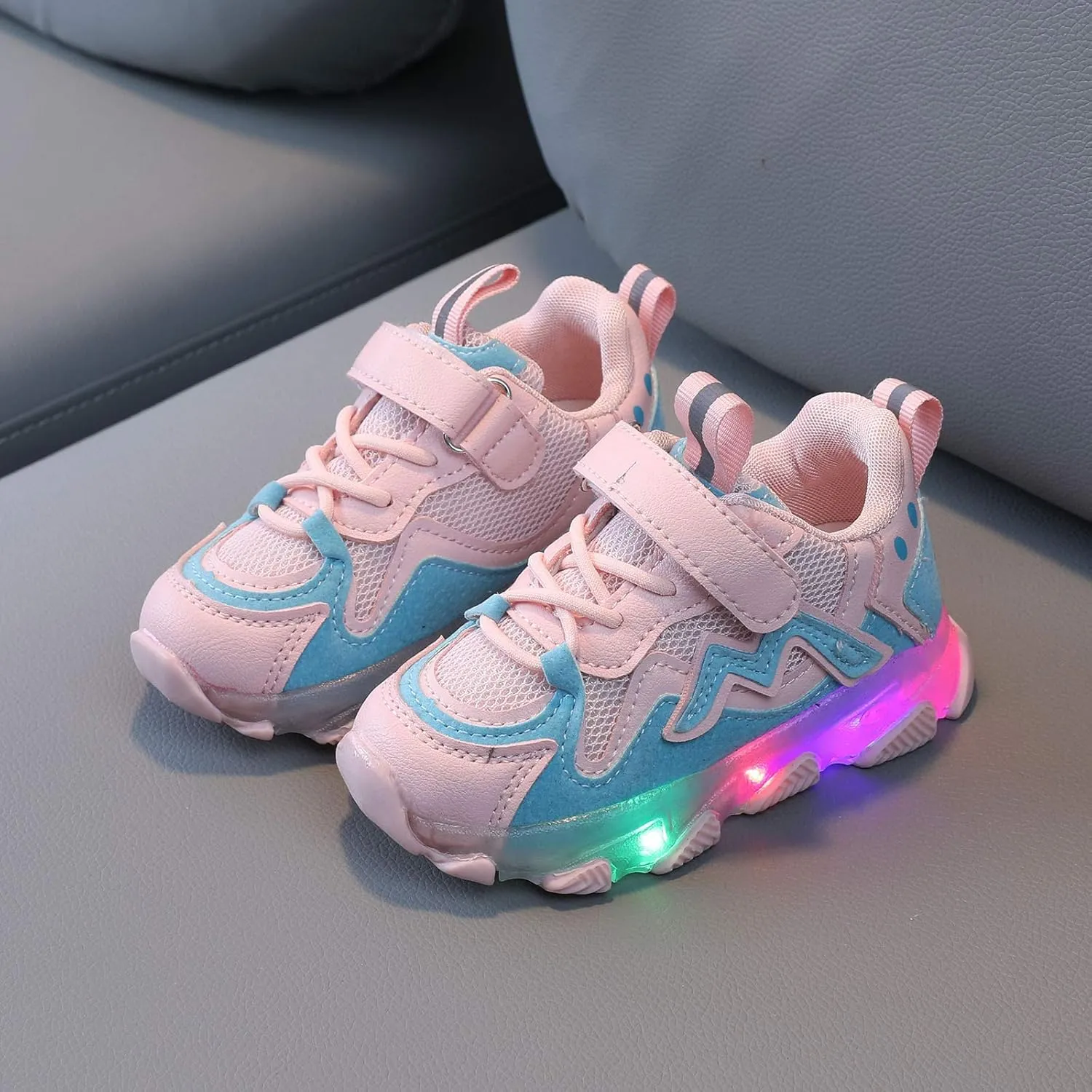 Toddler Boys Girls Light Up Shoes Mesh Lace up Luminous Running Shoes Thick Sole Anti-Slip Flashing Led Sneaker