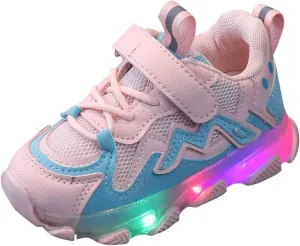 Toddler Boys Girls Light Up Shoes Mesh Lace up Luminous Running Shoes Thick Sole Anti-Slip Flashing Led Sneaker