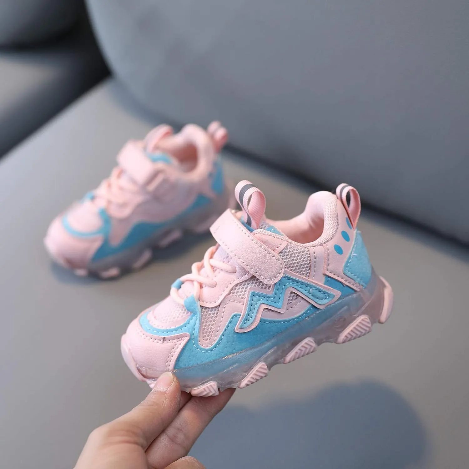 Toddler Boys Girls Light Up Shoes Mesh Lace up Luminous Running Shoes Thick Sole Anti-Slip Flashing Led Sneaker
