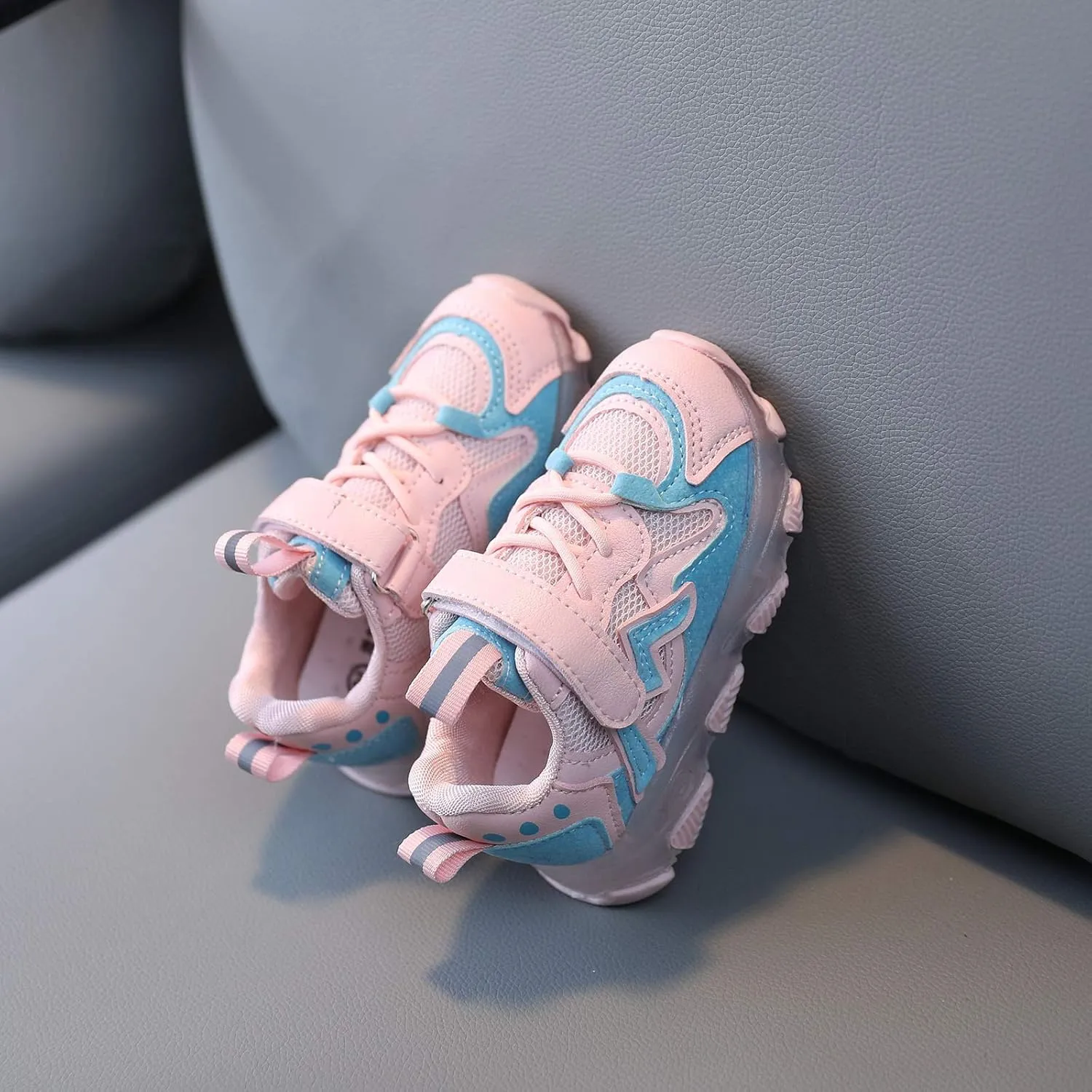 Toddler Boys Girls Light Up Shoes Mesh Lace up Luminous Running Shoes Thick Sole Anti-Slip Flashing Led Sneaker