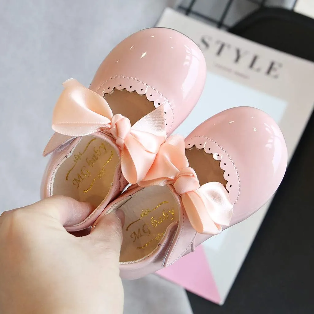 Toddler Flower Girl Shoes Girl Ballet Flat Party School Shoes Wedding Princess Leather Dress Shoes with Bow