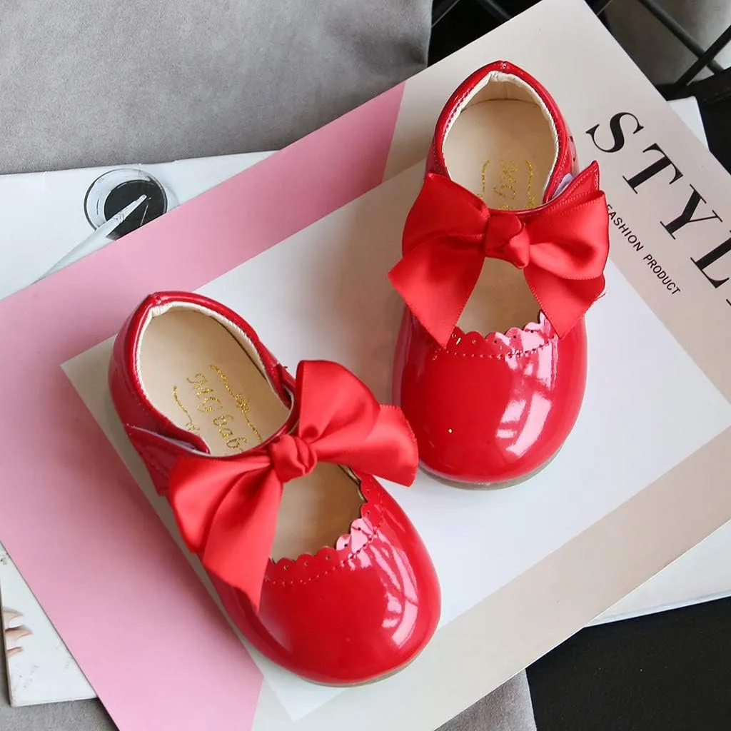 Toddler Flower Girl Shoes Girl Ballet Flat Party School Shoes Wedding Princess Leather Dress Shoes with Bow
