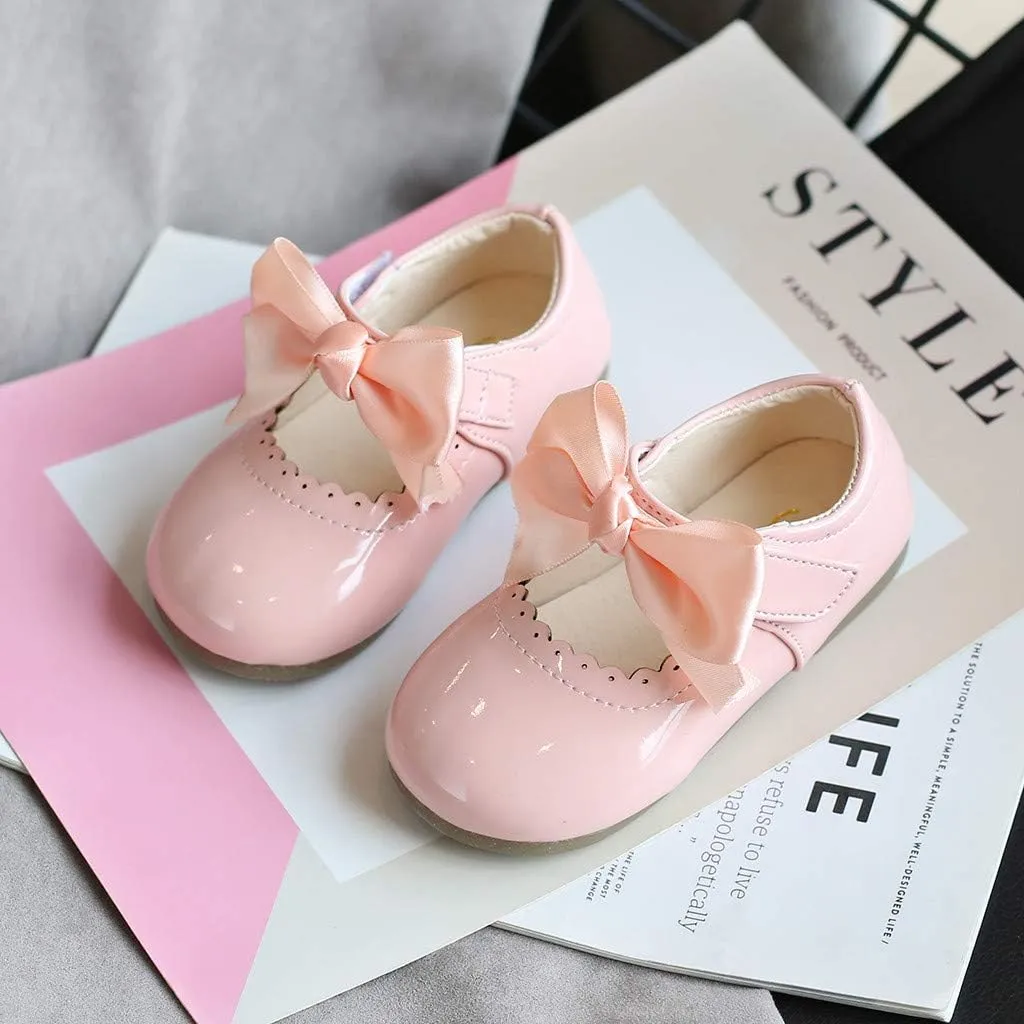 Toddler Flower Girl Shoes Girl Ballet Flat Party School Shoes Wedding Princess Leather Dress Shoes with Bow
