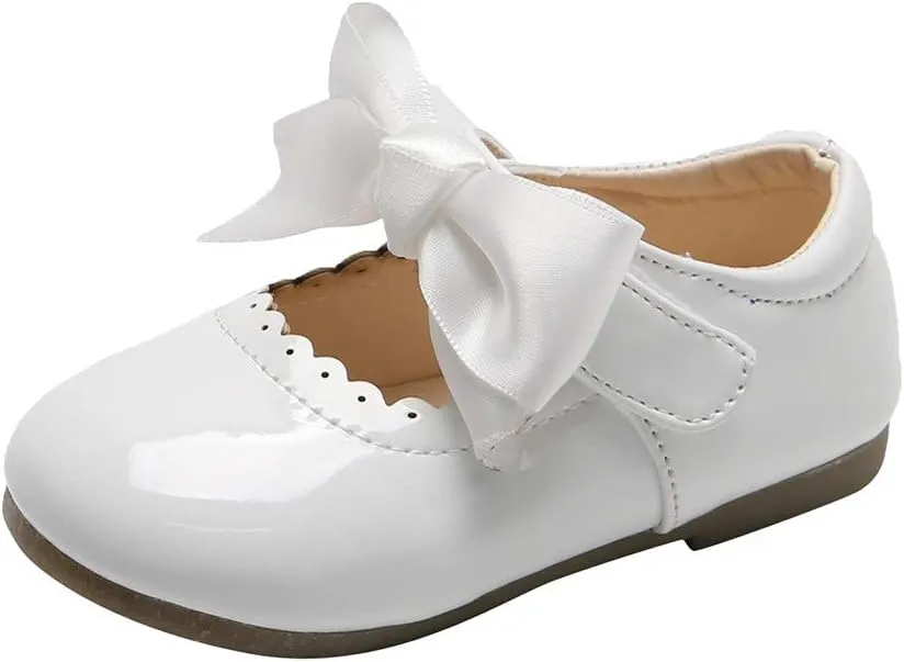 Toddler Flower Girl Shoes Girl Ballet Flat Party School Shoes Wedding Princess Leather Dress Shoes with Bow
