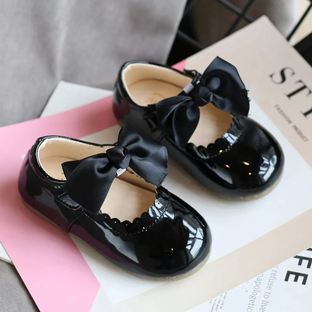 Toddler Flower Girl Shoes Girl Ballet Flat Party School Shoes Wedding Princess Leather Dress Shoes with Bow