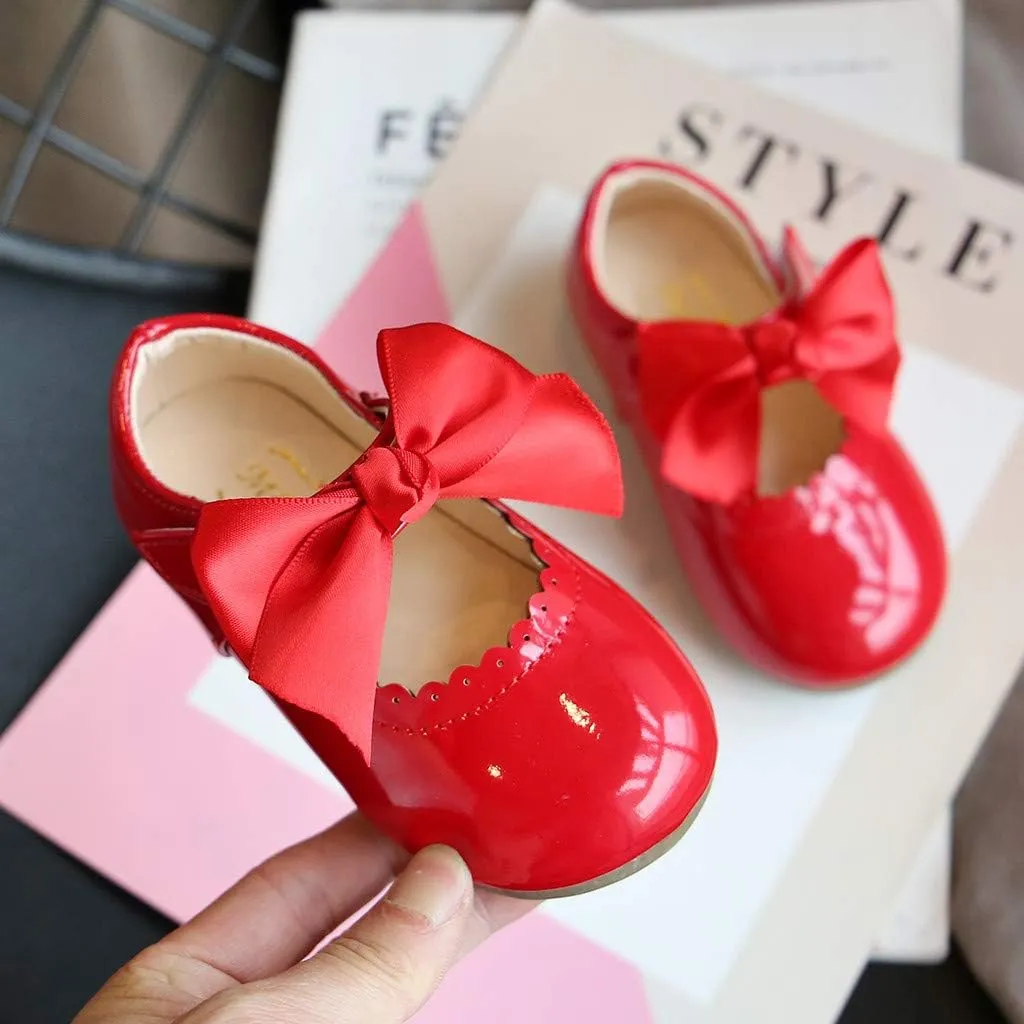 Toddler Flower Girl Shoes Girl Ballet Flat Party School Shoes Wedding Princess Leather Dress Shoes with Bow