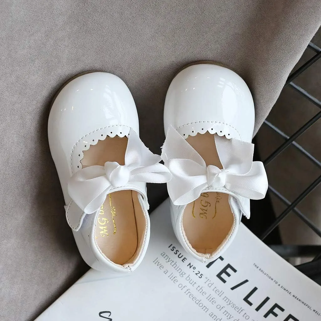 Toddler Flower Girl Shoes Girl Ballet Flat Party School Shoes Wedding Princess Leather Dress Shoes with Bow