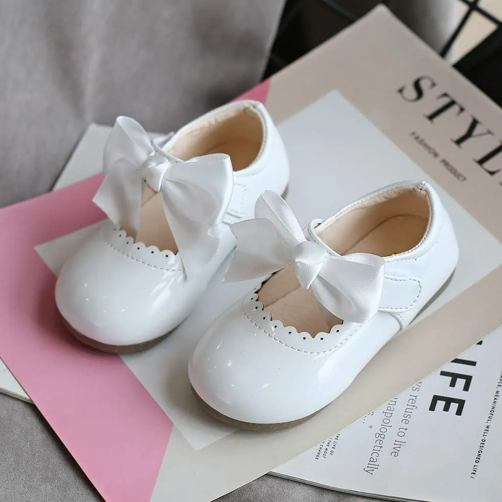 Toddler Flower Girl Shoes Girl Ballet Flat Party School Shoes Wedding Princess Leather Dress Shoes with Bow