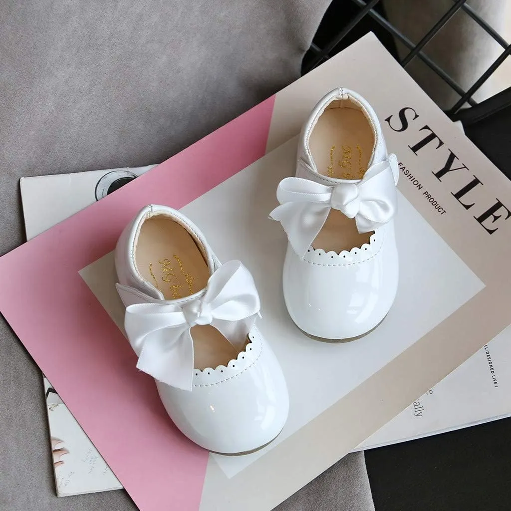 Toddler Flower Girl Shoes Girl Ballet Flat Party School Shoes Wedding Princess Leather Dress Shoes with Bow