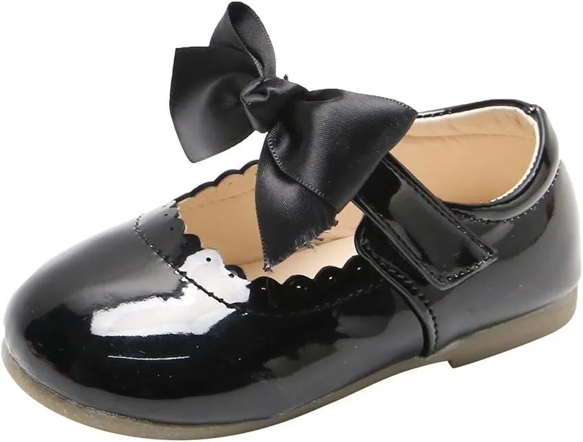 Toddler Flower Girl Shoes Girl Ballet Flat Party School Shoes Wedding Princess Leather Dress Shoes with Bow