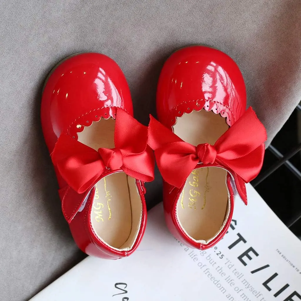 Toddler Flower Girl Shoes Girl Ballet Flat Party School Shoes Wedding Princess Leather Dress Shoes with Bow