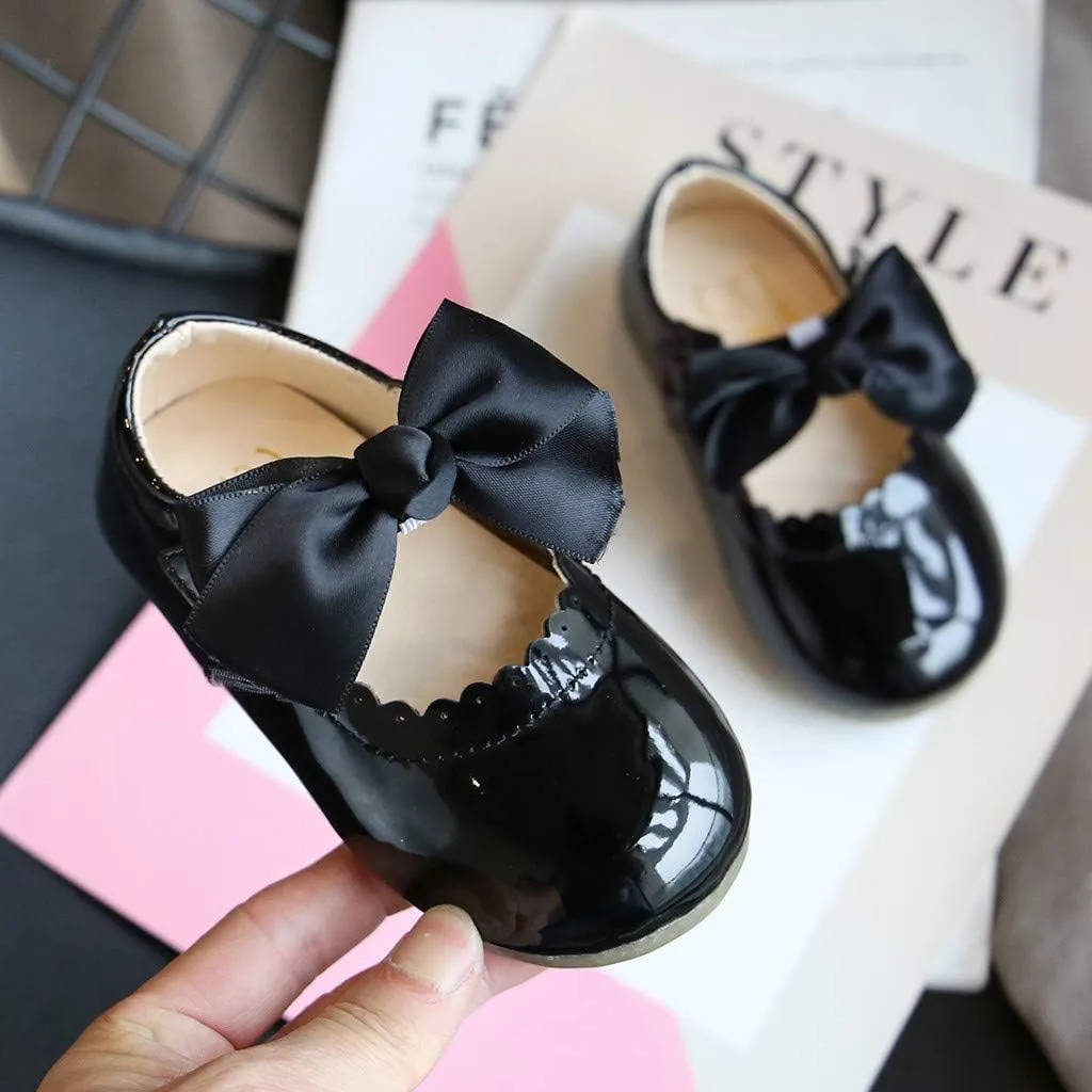 Toddler Flower Girl Shoes Girl Ballet Flat Party School Shoes Wedding Princess Leather Dress Shoes with Bow