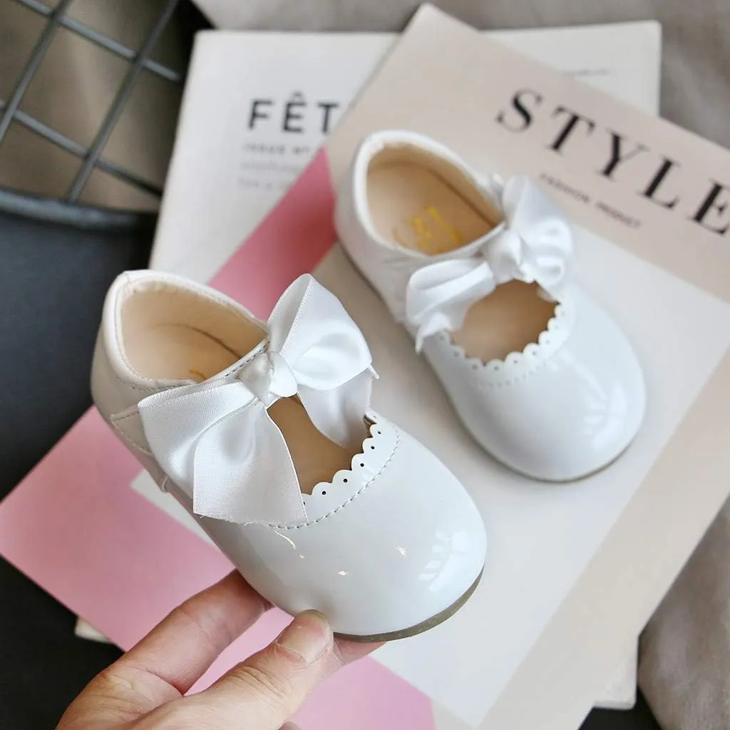 Toddler Flower Girl Shoes Girl Ballet Flat Party School Shoes Wedding Princess Leather Dress Shoes with Bow