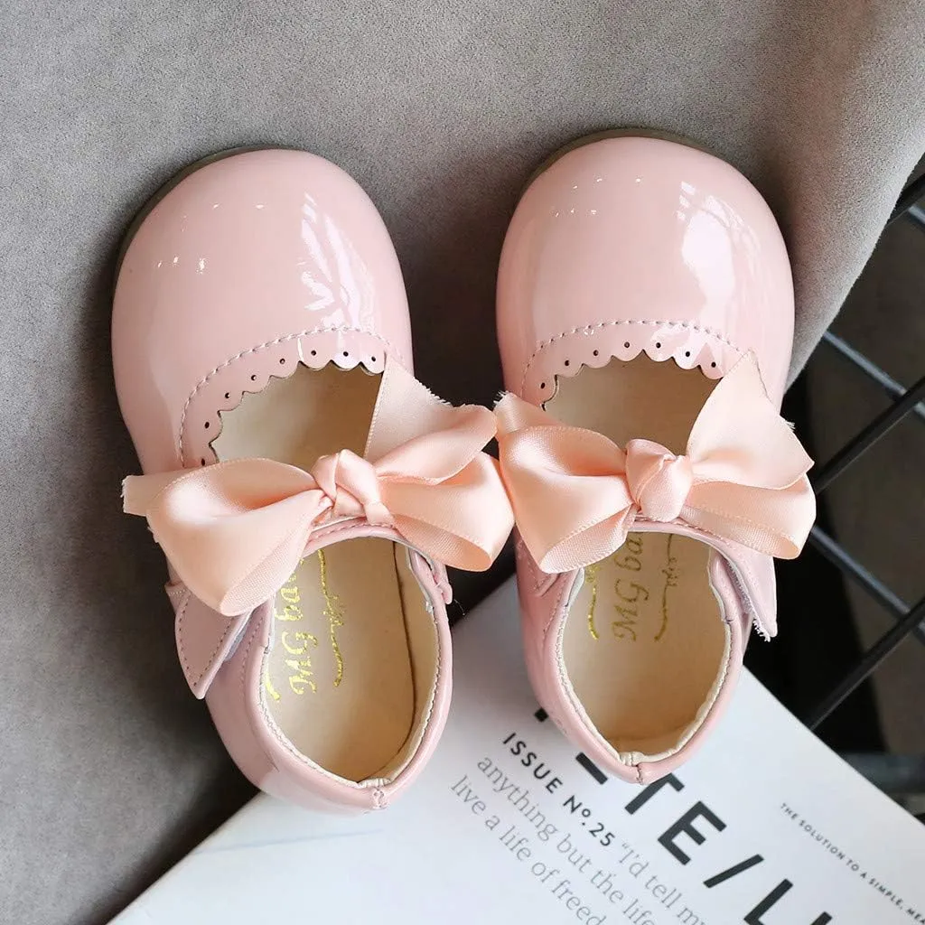Toddler Flower Girl Shoes Girl Ballet Flat Party School Shoes Wedding Princess Leather Dress Shoes with Bow