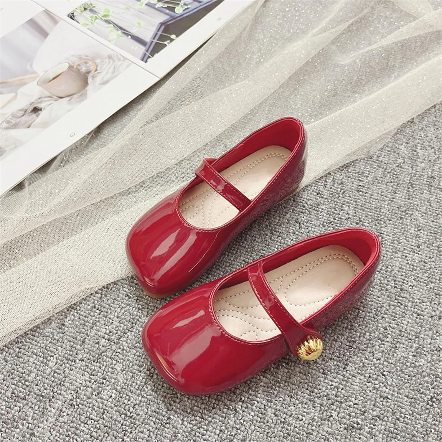 Toddler Girl Anti-Slip Dress Shoes Kids Mary Jane Softy Flats with Hook and Loop Straps for School Weddings Party
