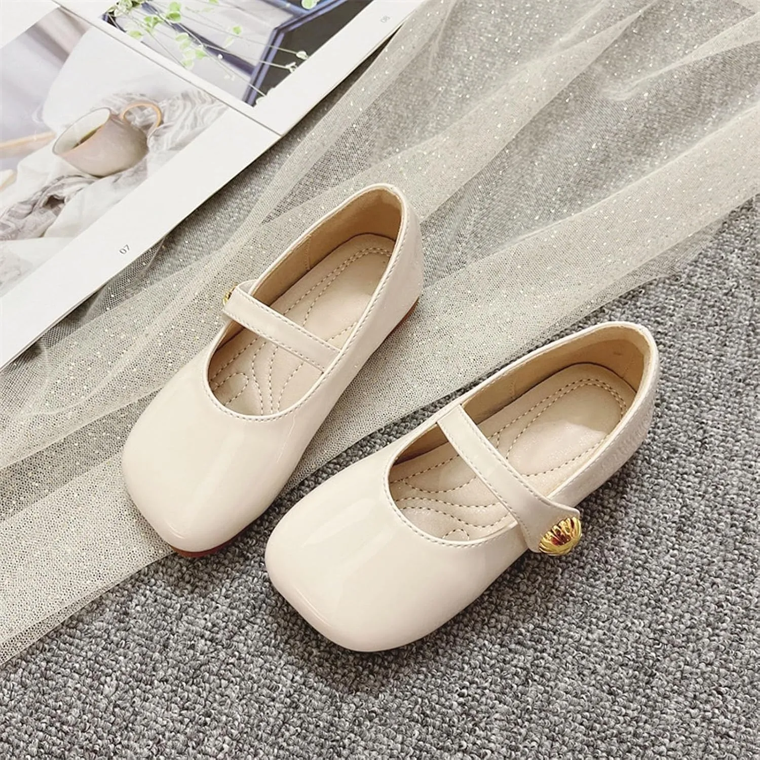 Toddler Girl Anti-Slip Dress Shoes Kids Mary Jane Softy Flats with Hook and Loop Straps for School Weddings Party