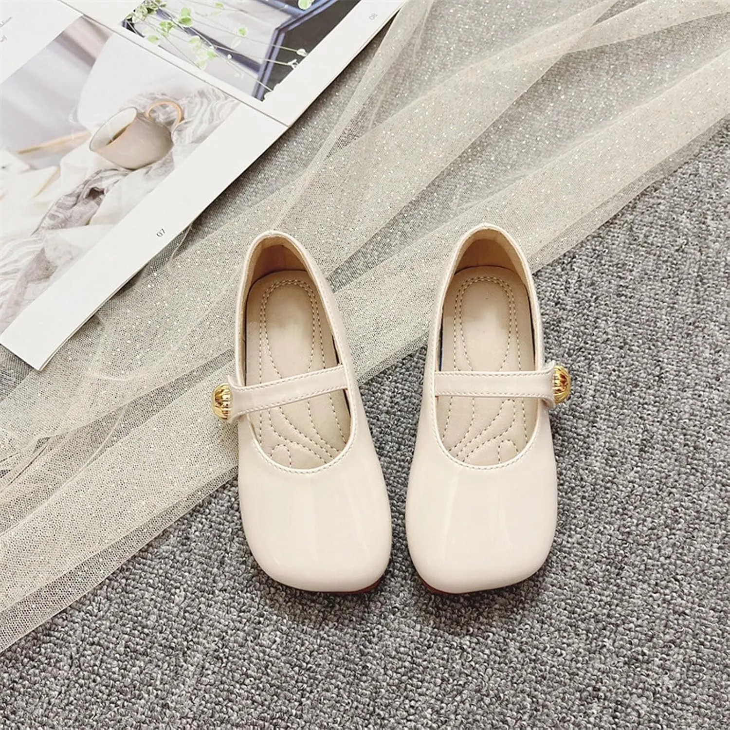 Toddler Girl Anti-Slip Dress Shoes Kids Mary Jane Softy Flats with Hook and Loop Straps for School Weddings Party