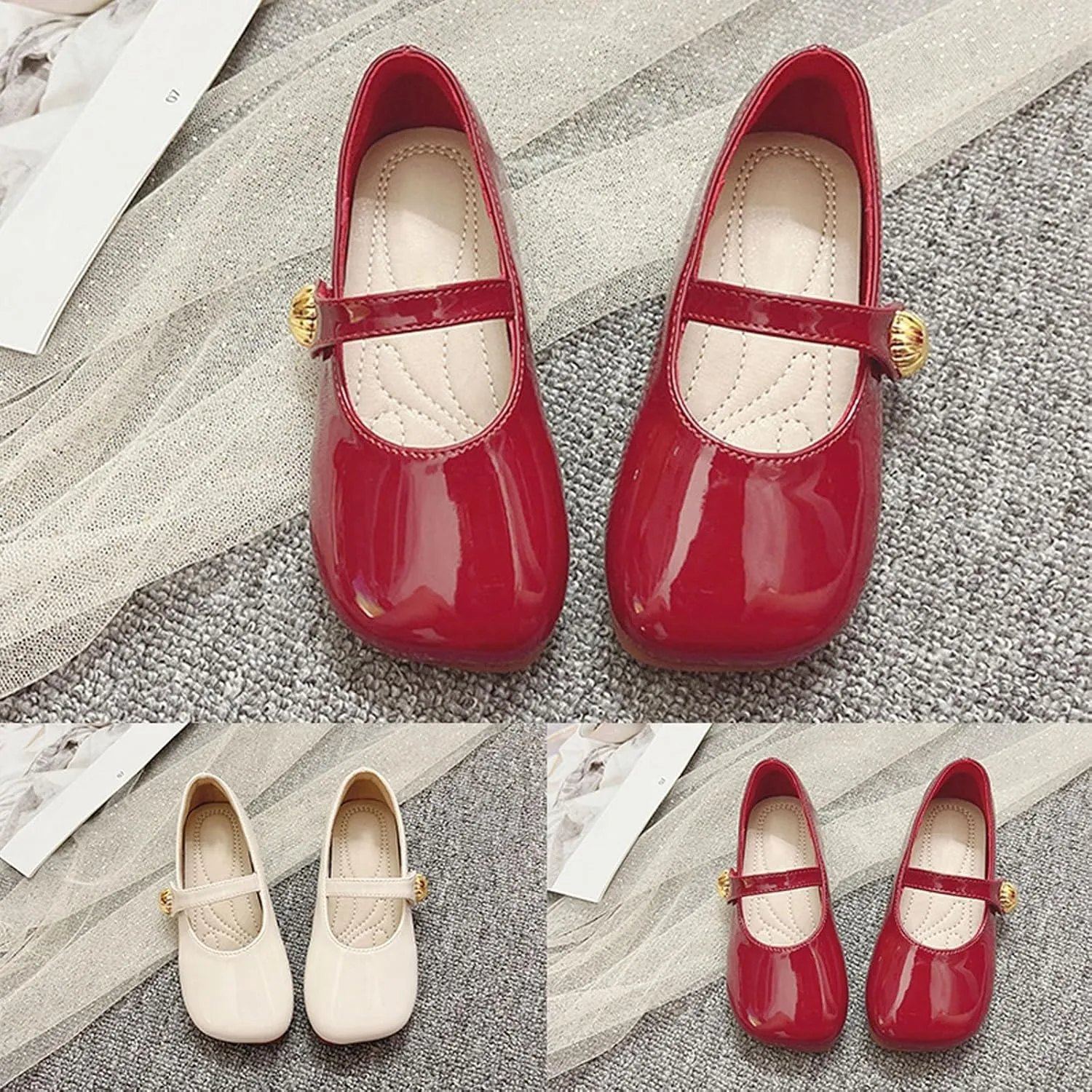 Toddler Girl Anti-Slip Dress Shoes Kids Mary Jane Softy Flats with Hook and Loop Straps for School Weddings Party
