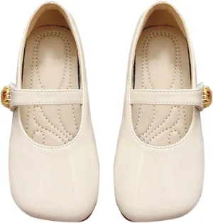 Toddler Girl Anti-Slip Dress Shoes Kids Mary Jane Softy Flats with Hook and Loop Straps for School Weddings Party