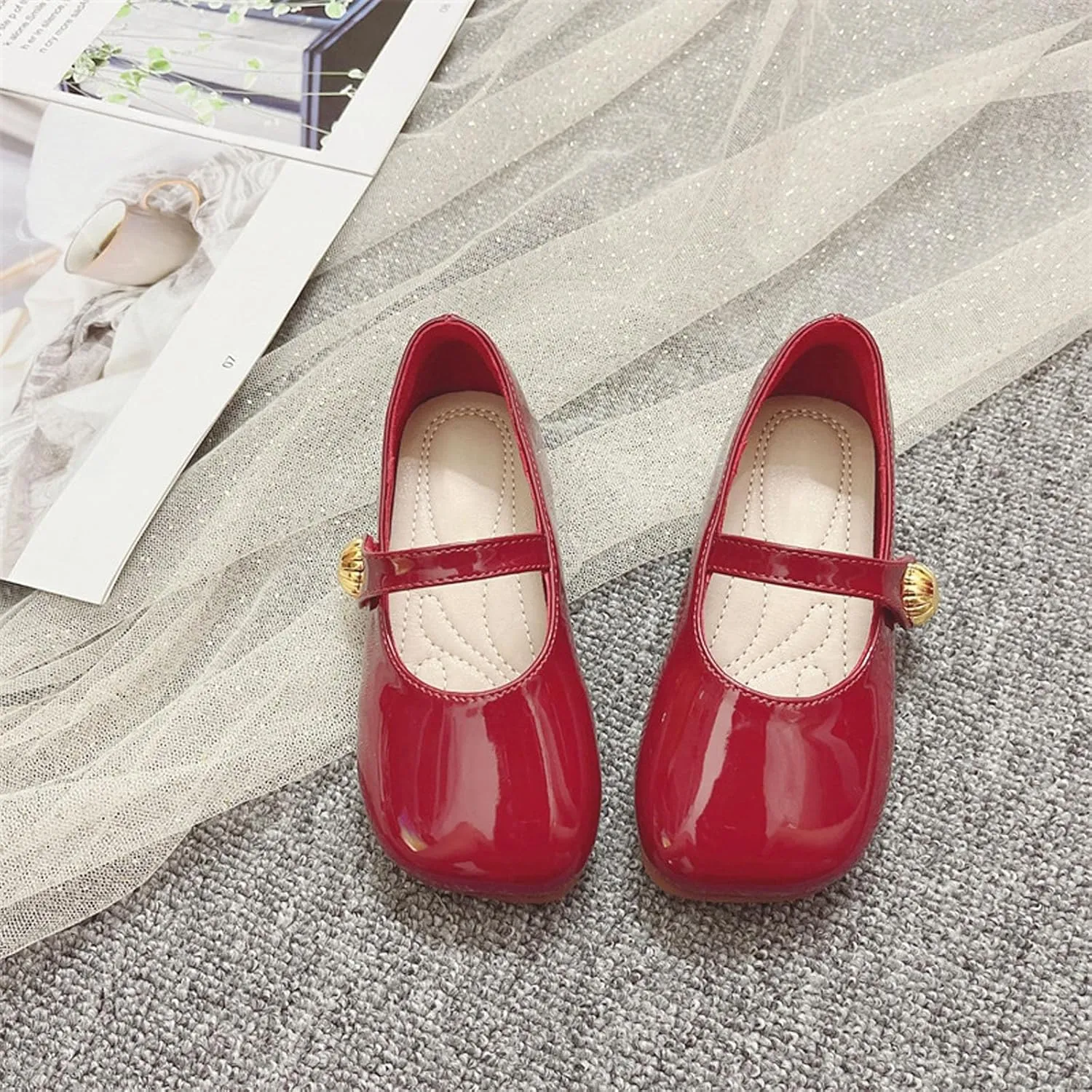 Toddler Girl Anti-Slip Dress Shoes Kids Mary Jane Softy Flats with Hook and Loop Straps for School Weddings Party