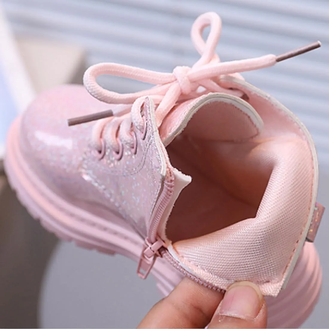 Toddler Girl Lace Up Zipper Waterproof Ankle Leather Boots