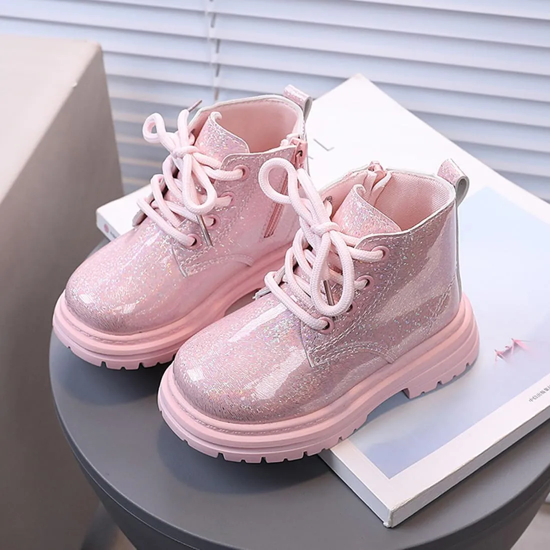 Toddler Girl Lace Up Zipper Waterproof Ankle Leather Boots
